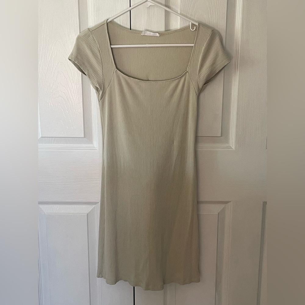Elodie Ribbed Square Neck Mini Dress - light Sage Green